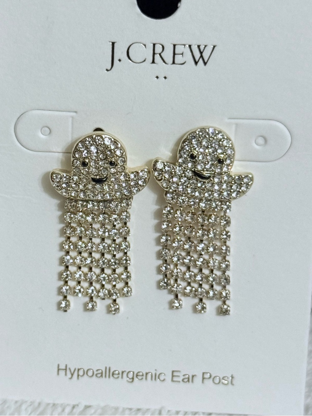 J. Crew Silver Crystal Ghost Fringe Drop Earrings